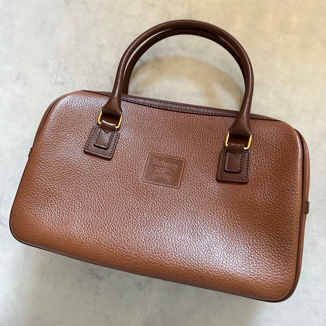 美品希少バーバリーズレザーミニボストンバッグ裏地ノバチェック