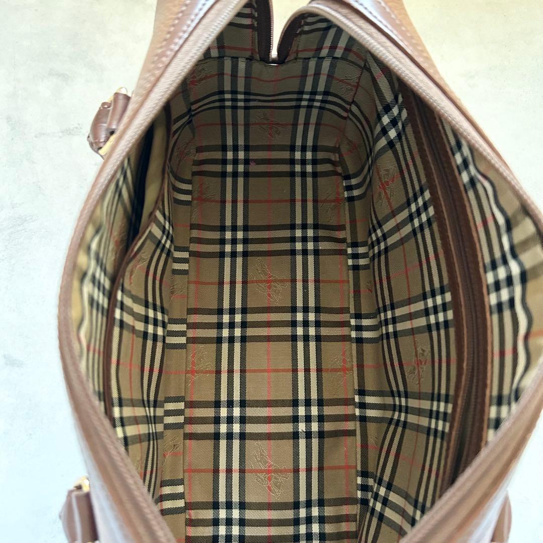 美品希少バーバリーズレザーミニボストンバッグ裏地ノバチェック