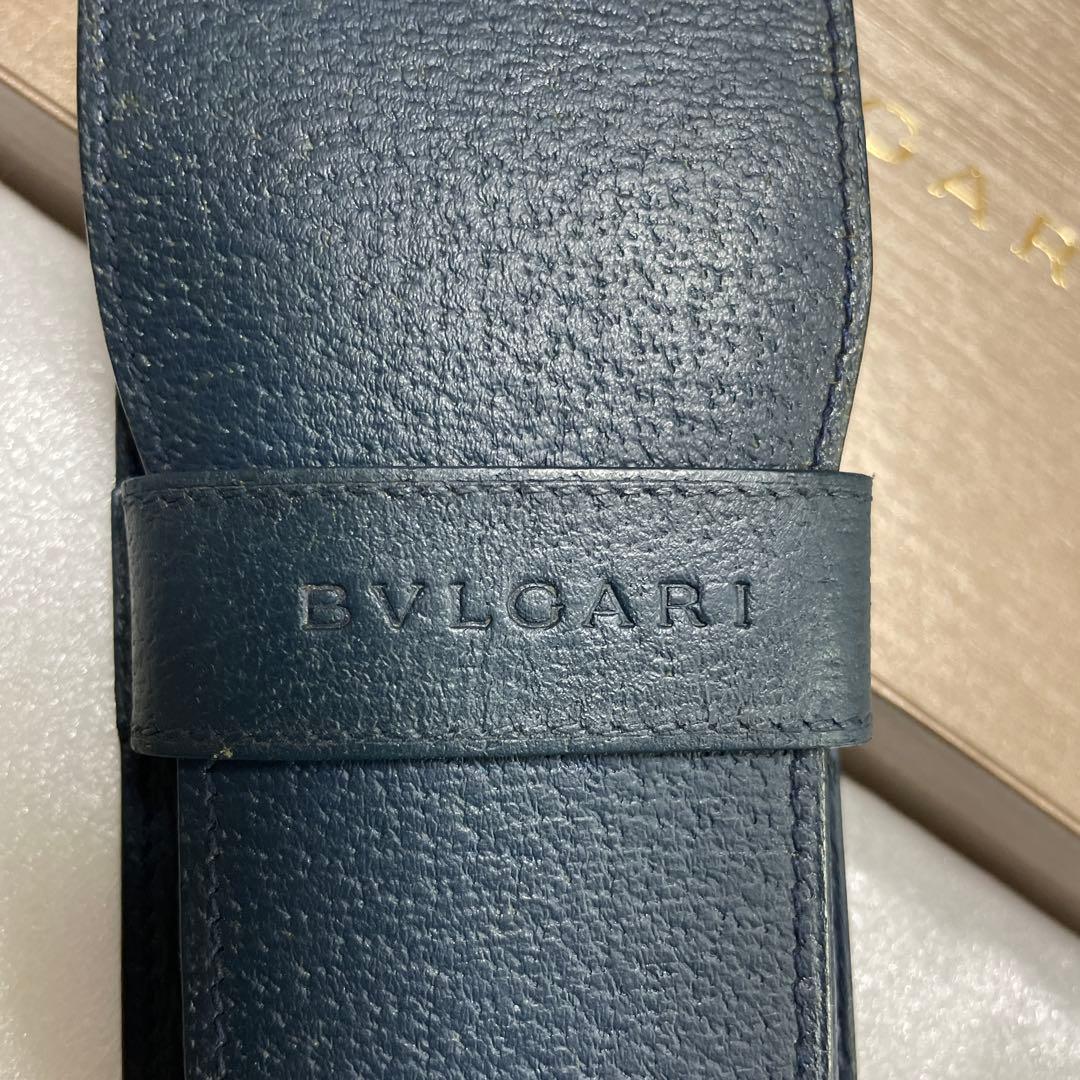 BVLGARI ブルガリ ペンケース 3本差し 筆箱 本革 レザー ネイビー