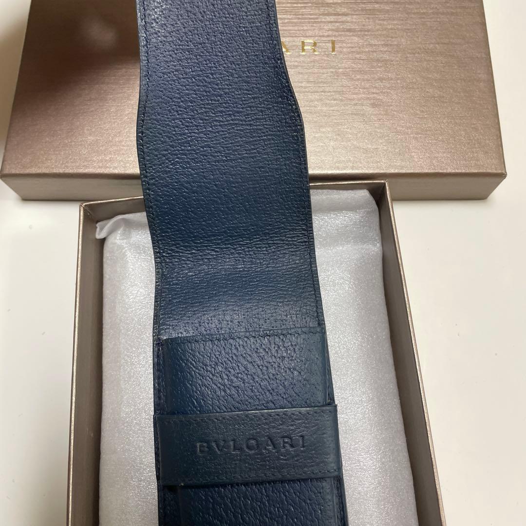 BVLGARI ブルガリ ペンケース 3本差し 筆箱 本革 レザー ネイビー