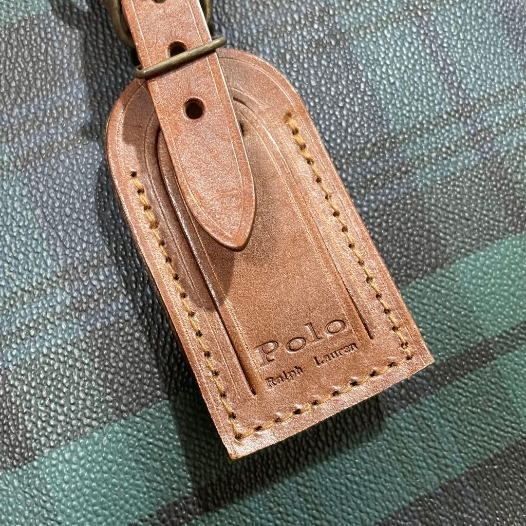 ポロラルフローレン ミニボストンバッグ PVC レザー チェック柄 美品