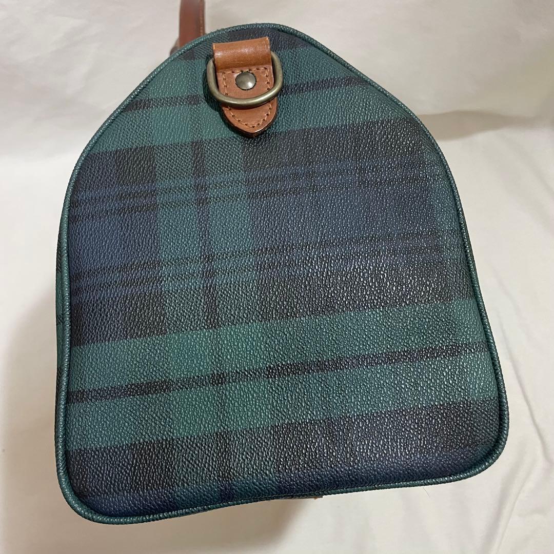 ポロラルフローレン ミニボストンバッグ PVC レザー チェック柄 美品