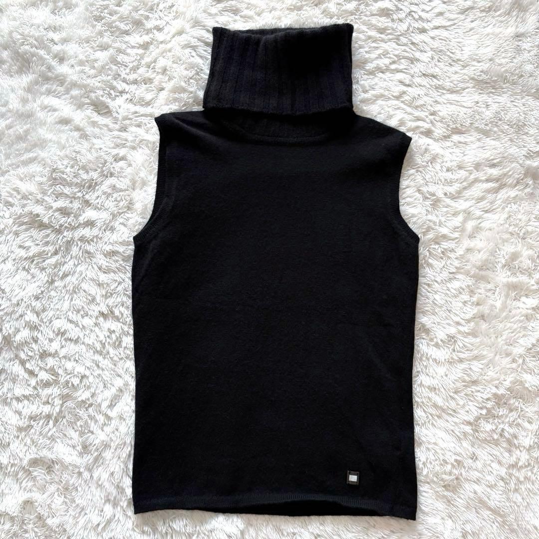 CHANEL カシミヤ100% タートルネック ニットベスト ブラック 38
