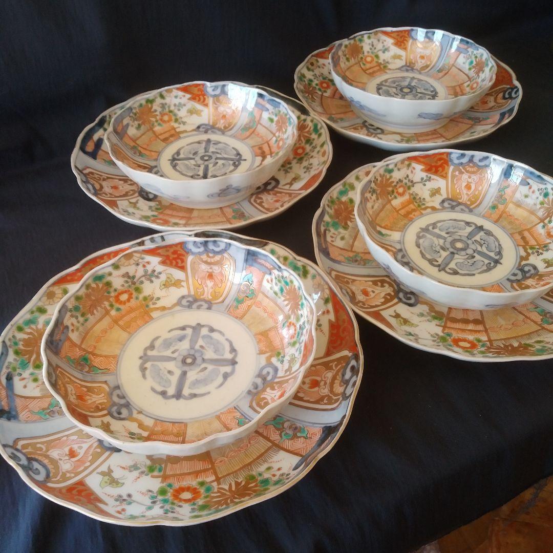 「テーブルウェアを古伊万里で！①」中皿(21.5cm)と膾皿 4客セット 骨董ア