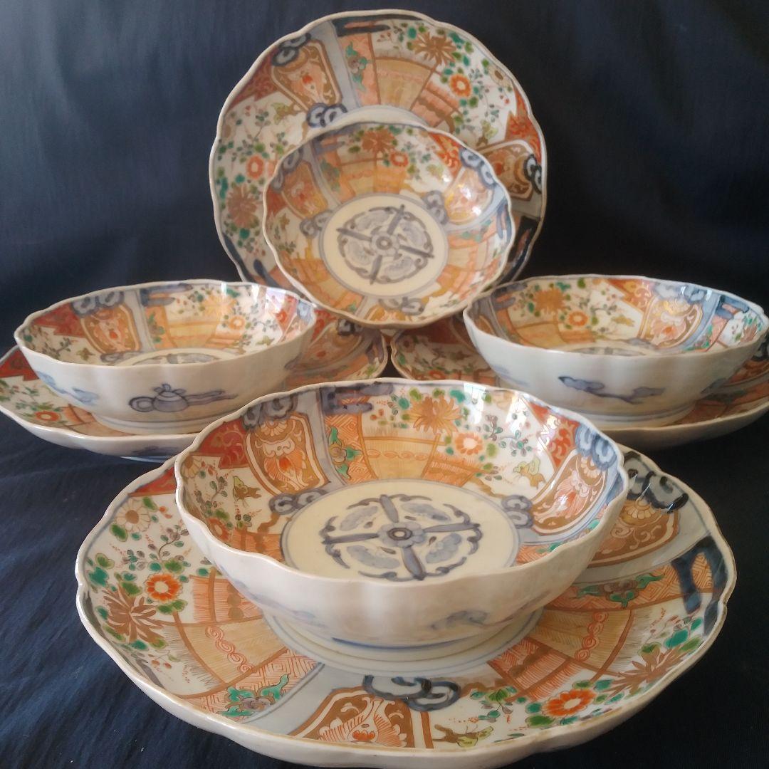 「テーブルウェアを古伊万里で！①」中皿(21.5cm)と膾皿 4客セット 骨董ア