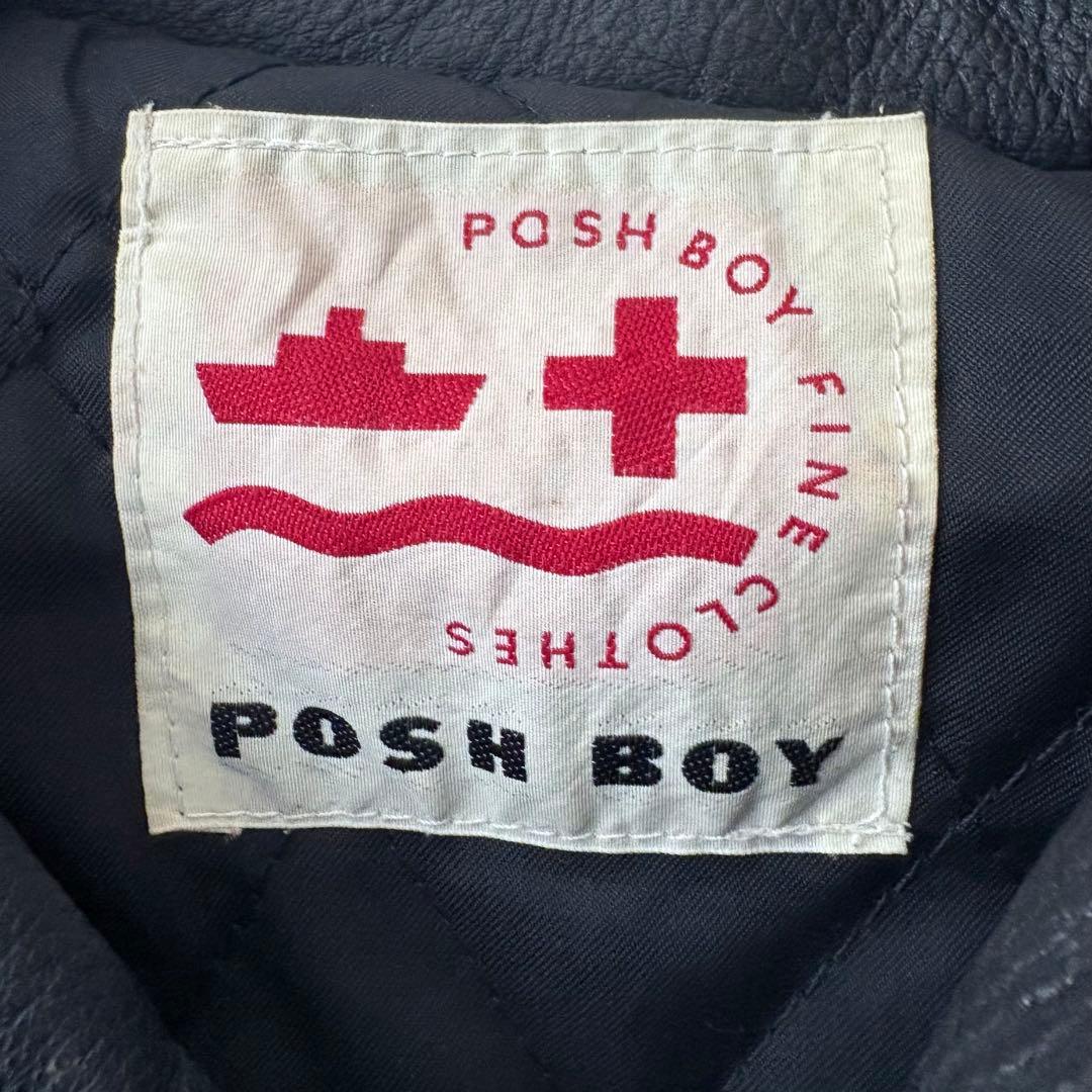 POSH BOY ポッシュボーイ スタジャン 刺繍 ワッペン レザー ブラック