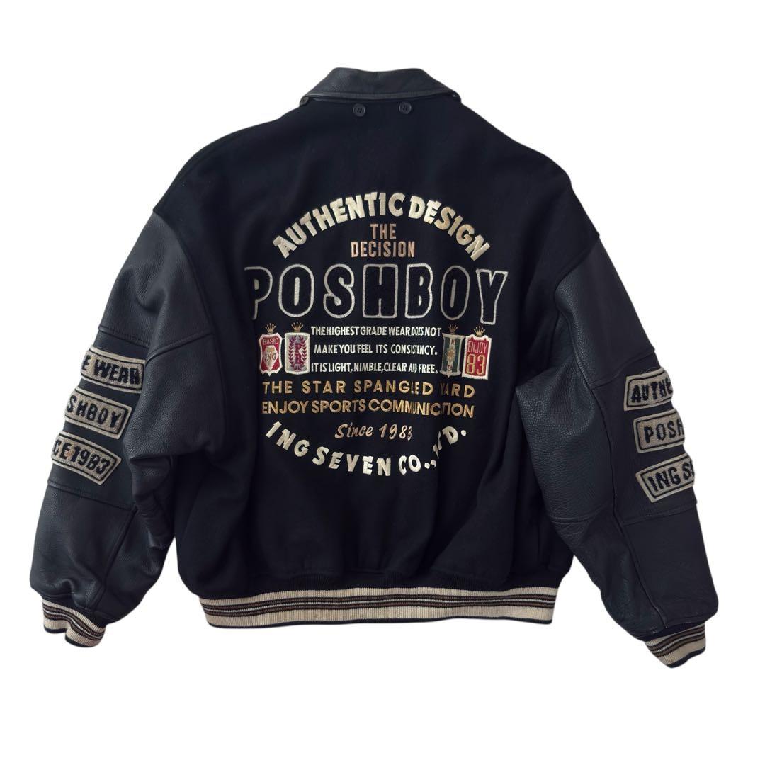 POSH BOY ポッシュボーイ スタジャン 刺繍 ワッペン レザー ブラック