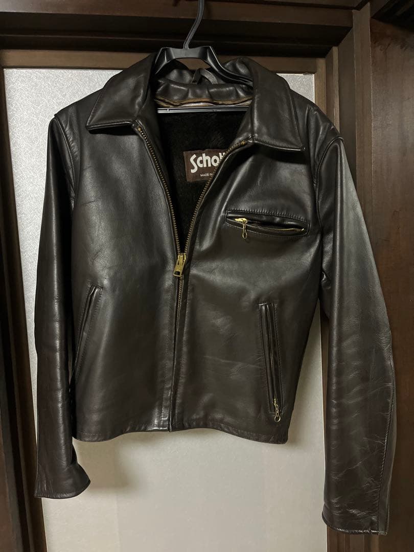 Schott 643E ダークブラウンレザー シングルライダース サイズ38