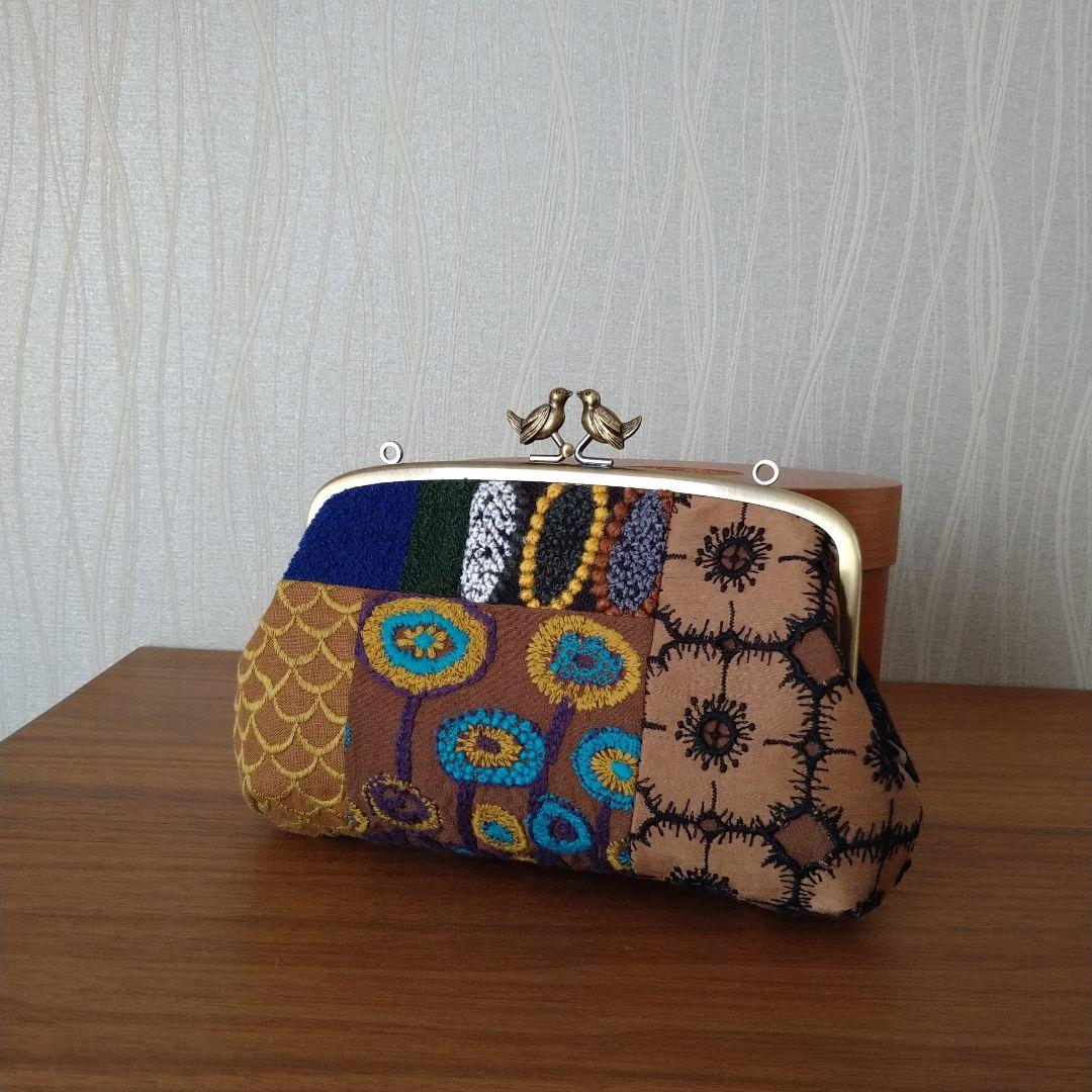 new❁ 小鳥の親子がま口長財布/ brownmix☆ミナペルホネンハンドメイド