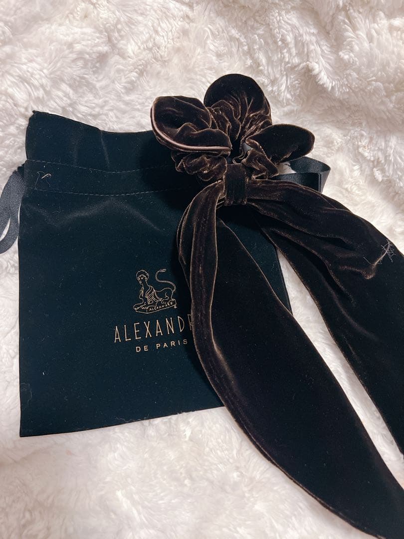 新品未使用　ALEXANDRE DE PARISベロアリボンシュシュ　ブラウン