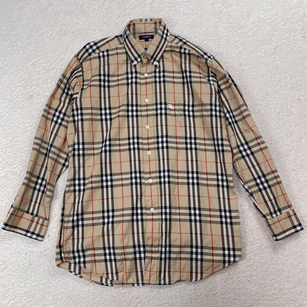 【美品・人気】バーバリーロゴ刺繍　ノバチェック　ベージュ　L