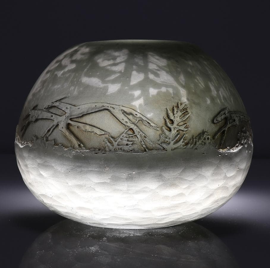 ドーム・ナンシー 1903年 動物の群れ 風景 花瓶 円形 壺 アンティーク