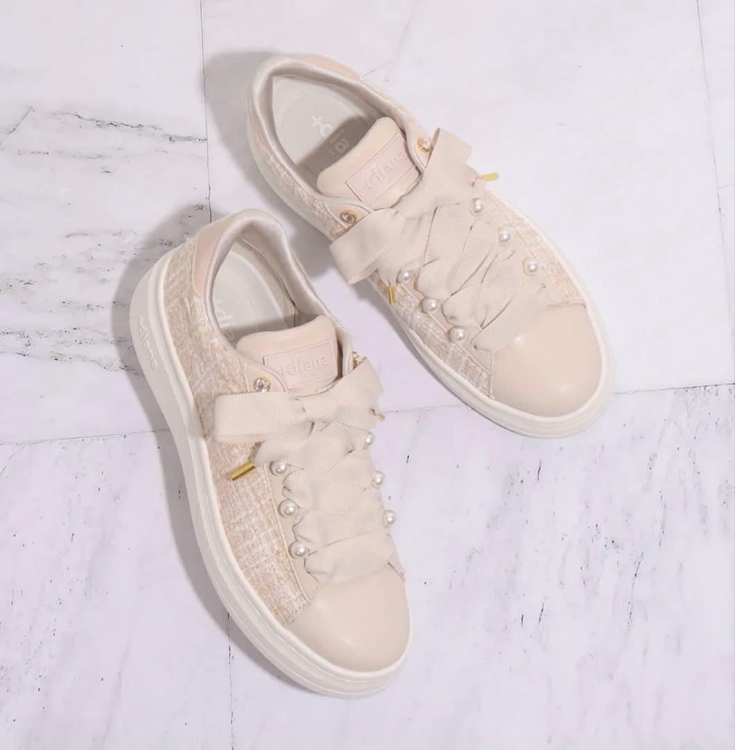 【美品】プラスダイアナ　パール　ツイード　スニーカー