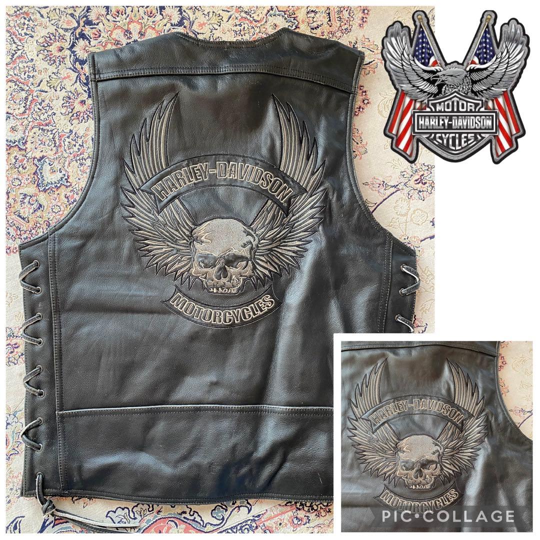 新品未使用Harley-Davidsonレザーベスト スカルベスト 現品限り激安