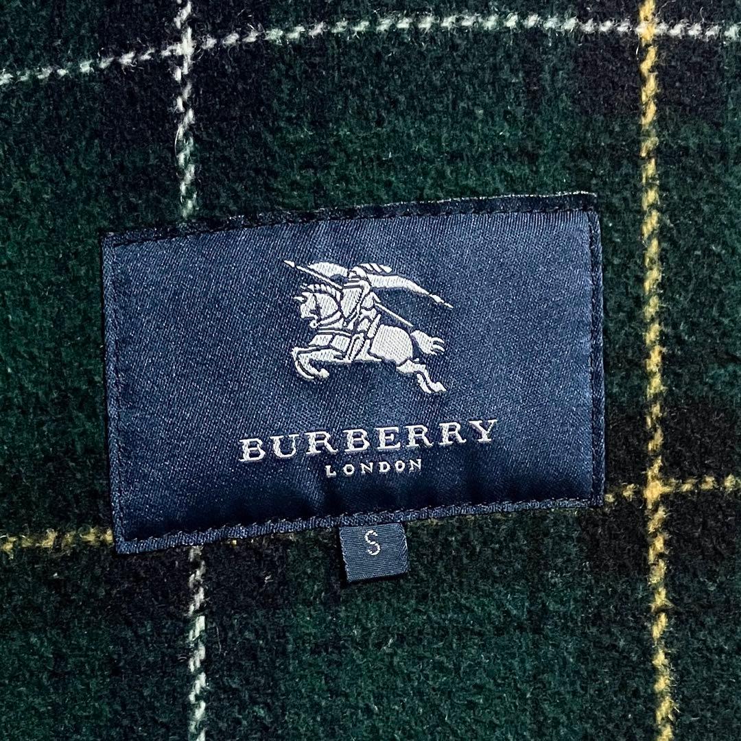 バーバリーロンドン ノバチェック ダッフルコート フード グリーン S