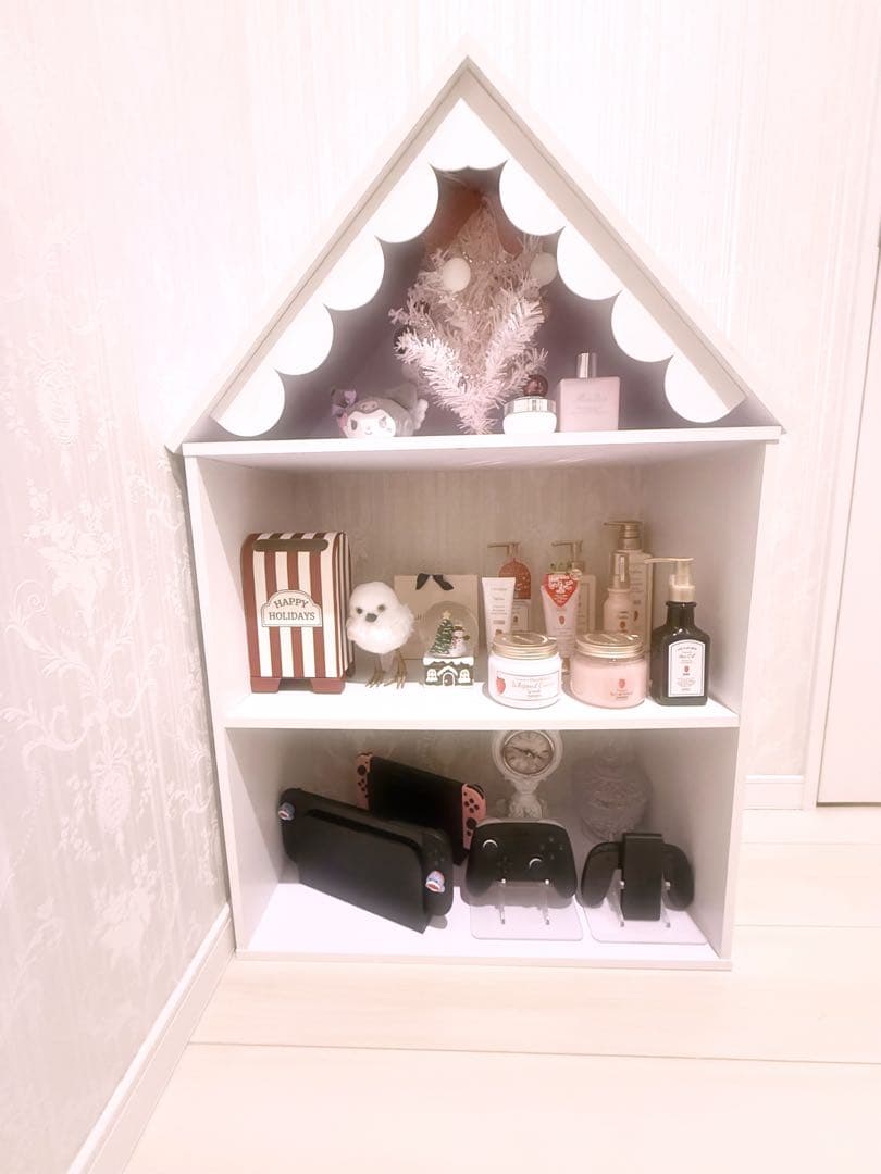 ハンドメイド　家型ホワイト2段シェルフ