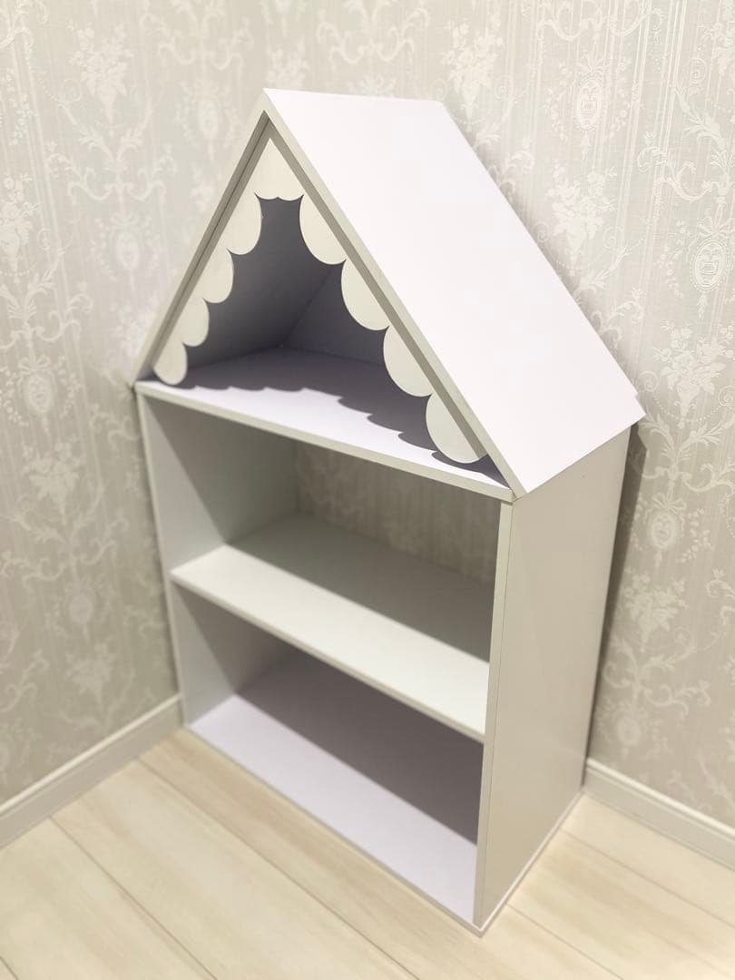 ハンドメイド　家型ホワイト2段シェルフ