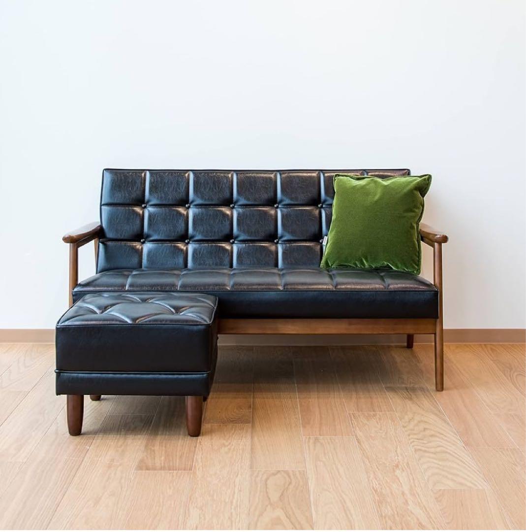 Oyu　カリモク4点セット2.5人掛けソファー 黒レザー