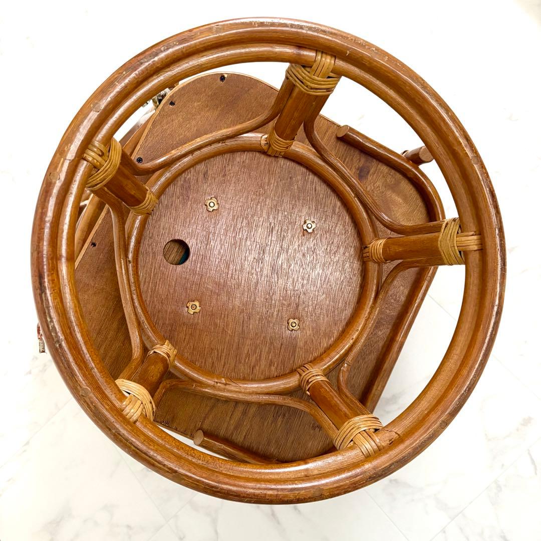 【美品】レトロ ラタン 回転式チェア クッション付き