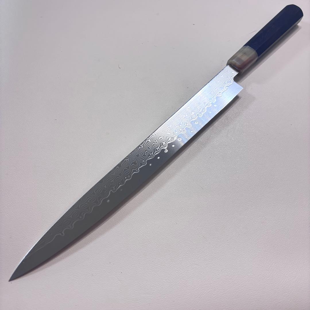 尺　300mm 墨流しダマスカス 柳刃包丁 黒檀本 牛八角柄　刺身包丁 和包丁ᙀ