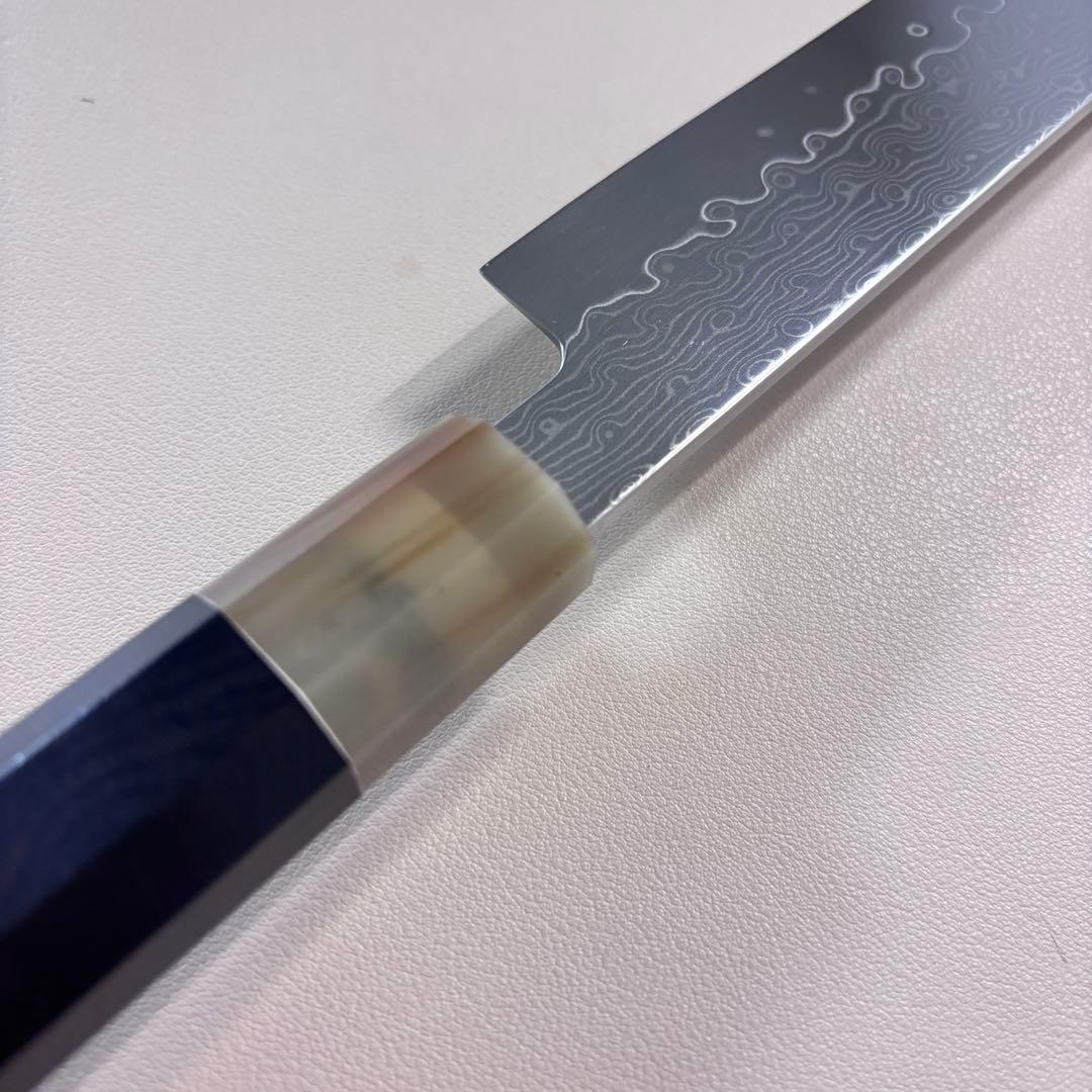 尺　300mm 墨流しダマスカス 柳刃包丁 黒檀本 牛八角柄　刺身包丁 和包丁ᙀ
