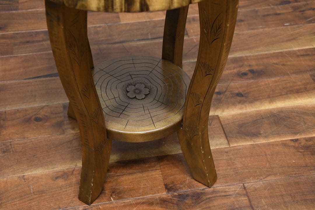 EHK16 伝統工芸 軽井沢彫り サイドテーブル 桜彫刻 細密彫刻 飾り台