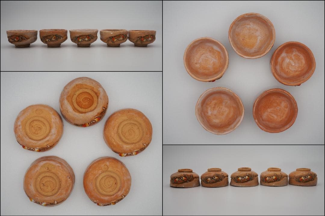 水月焼 天神蟹 茶碗 5客 共箱 /二六焼 楽山焼