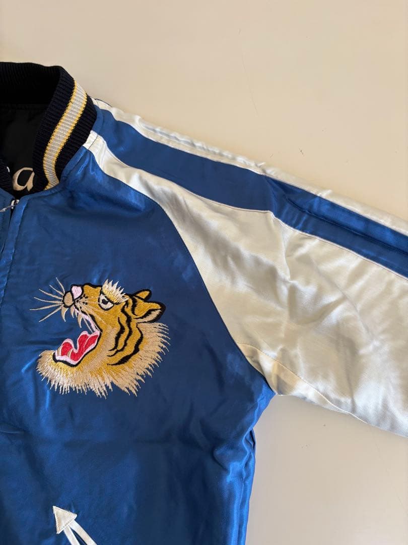 テーラー東洋　スーベニアジャケット　ホワイトタイガーxゴールドドラゴンサイズXL