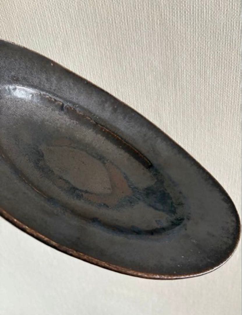 【未使用】林拓児さん　黒釉 楕円皿　2枚　中サイズ