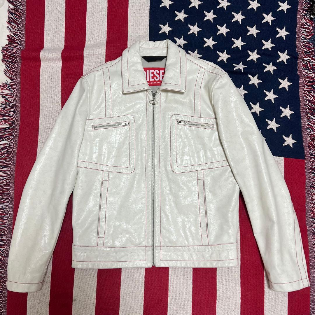 DIESEL 中華新年モデル クラック加工 ホワイト レザー ジャケット
