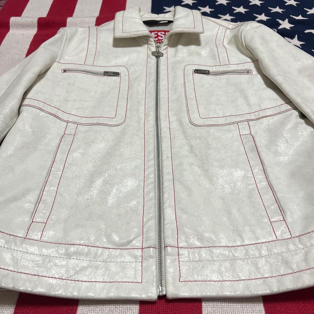 DIESEL 中華新年モデル クラック加工 ホワイト レザー ジャケット