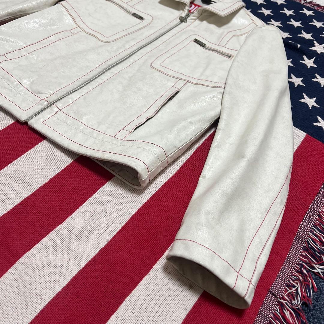 DIESEL 中華新年モデル クラック加工 ホワイト レザー ジャケット