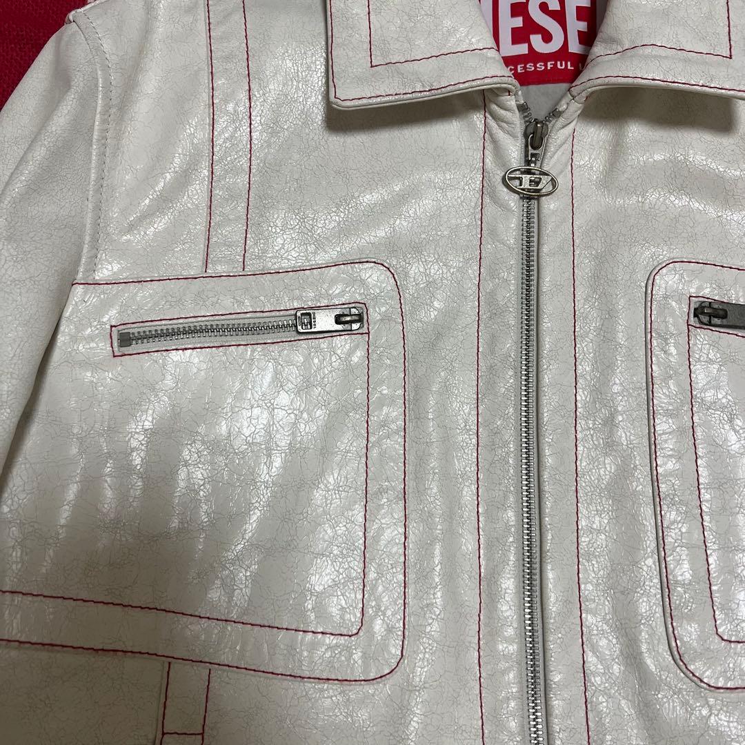 DIESEL 中華新年モデル クラック加工 ホワイト レザー ジャケット