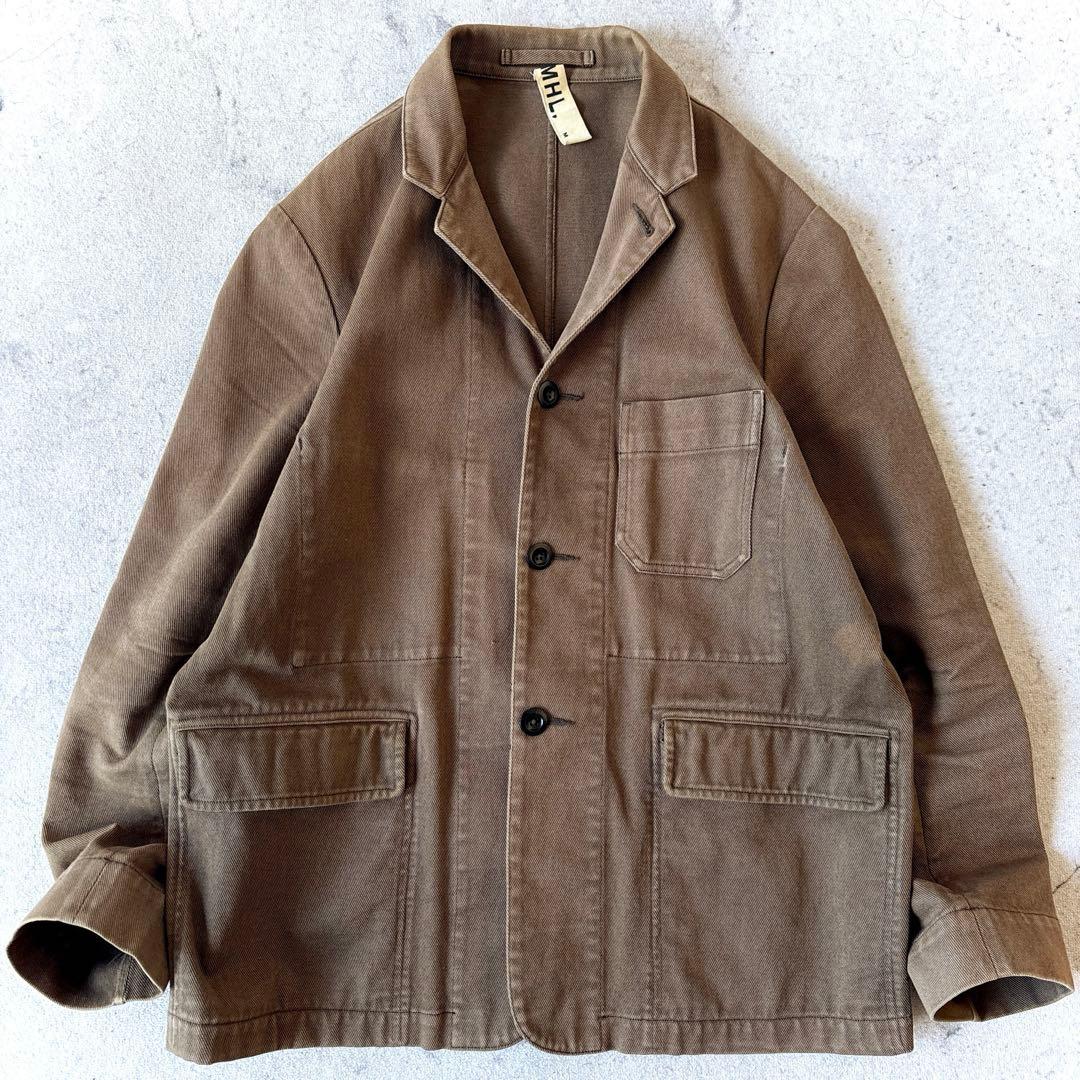 MHL. 日本製 Mサイズ コットン3つボタン ワークジャケット 茶フェード感