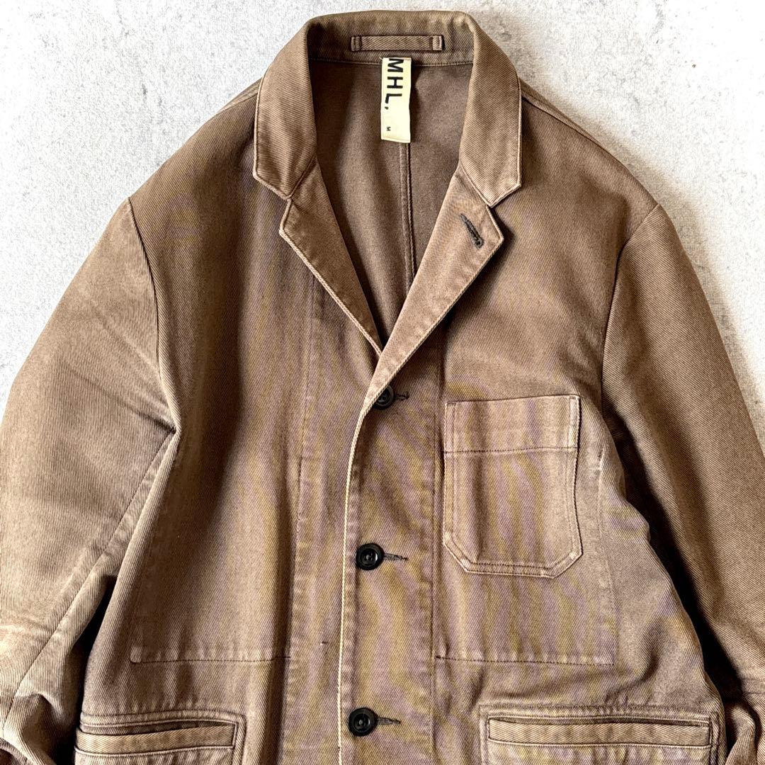 MHL. 日本製 Mサイズ コットン3つボタン ワークジャケット 茶フェード感