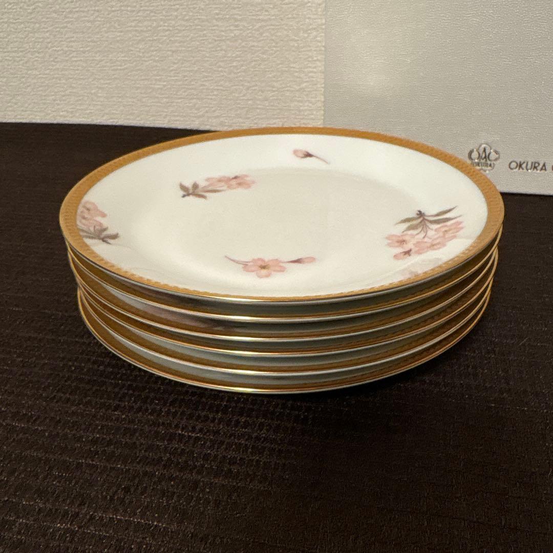 大倉陶園　歳時記シリーズ　桜　市松金彩金蝕　デザートプレート　17cm