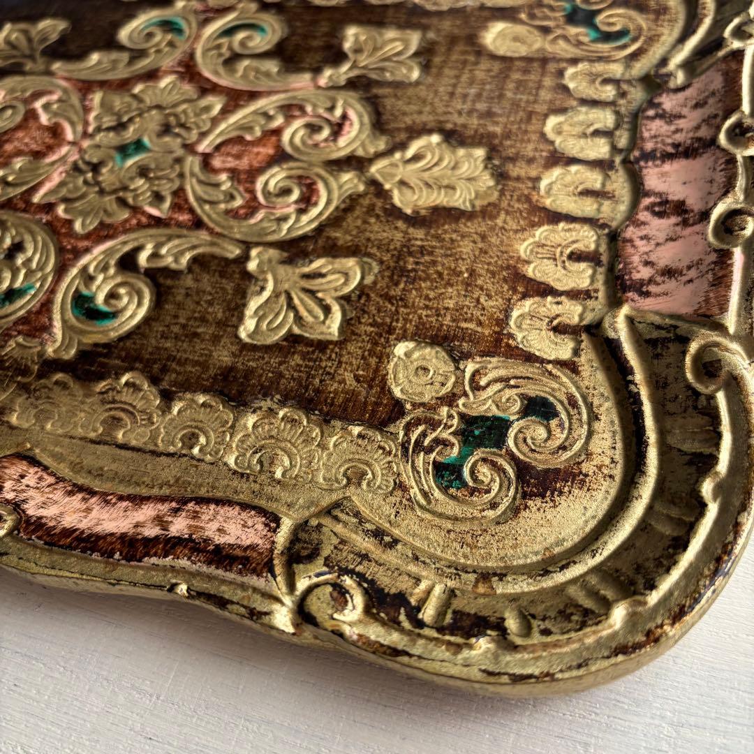 【花リム】イタリア ヴィンテージ 木製 タブレットフローレンス 金彩 アカンサス