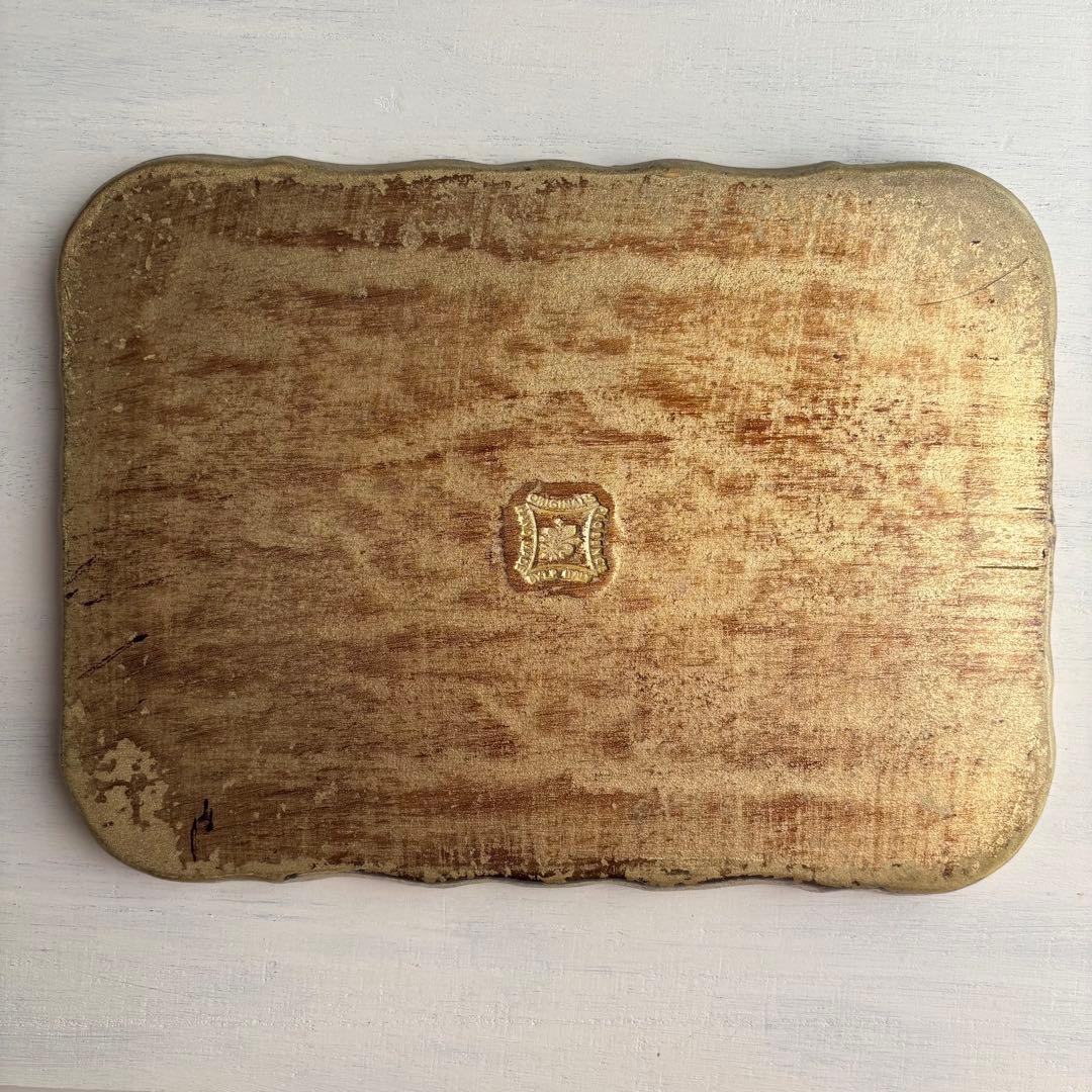 【花リム】イタリア ヴィンテージ 木製 タブレットフローレンス 金彩 アカンサス