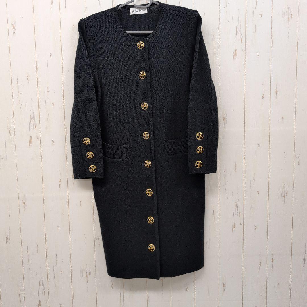 YVES SAINT LAURENT ノーカラー ロングカーディガン 金ボタン