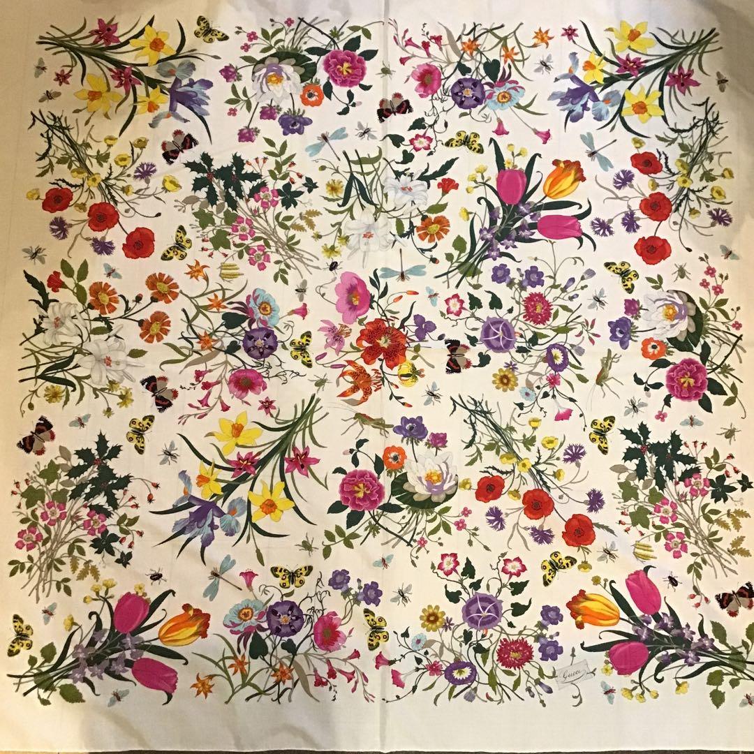 グッチ　GUCCI フローラ　コットン　スカーフ　花柄　ビンテージ　153cm
