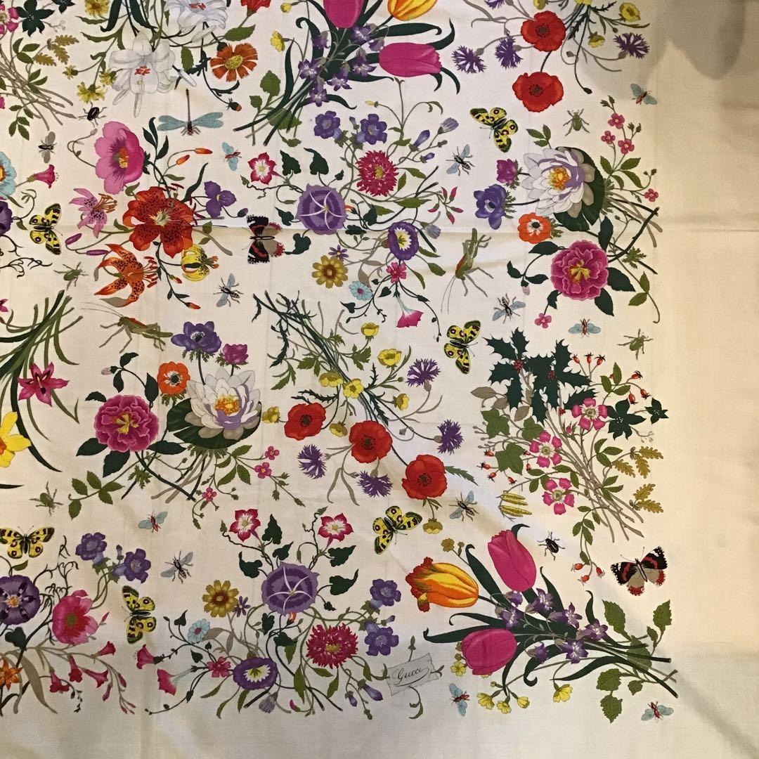 グッチ　GUCCI フローラ　コットン　スカーフ　花柄　ビンテージ　153cm