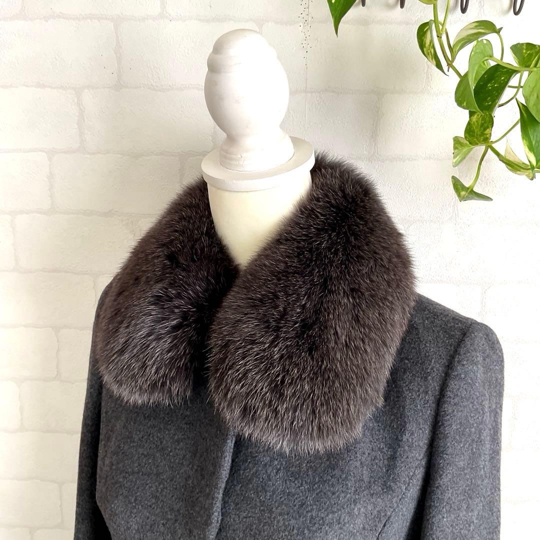 【美品】ANAYI ロングコート アンゴラ混 ブルーフォックス ベルト Ａライン
