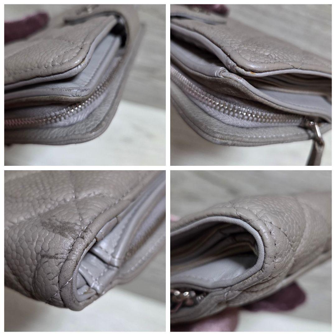 シャネル 二つ折り財布 マトラッセ ココマーク キャビアスキン