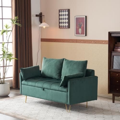 ソファー 2人掛け ソファ 収納付き クッション4個付き 金属脚付きカウチソファ