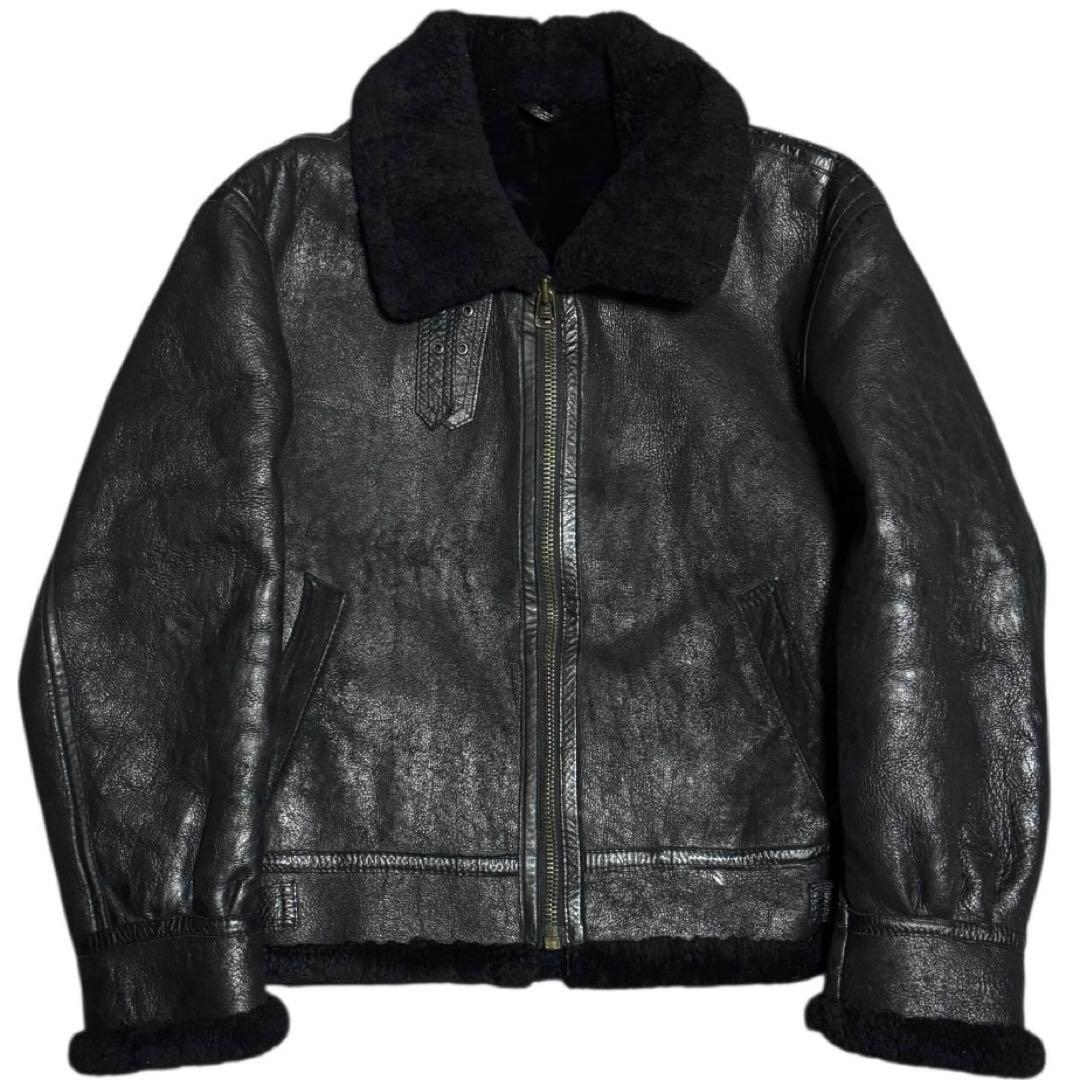 雰囲気抜群 B-3 本革 リアルムートン ボンバージャケット ブラックボア