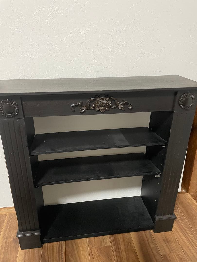 黒い木製　シェルフ ヴィンテージ風　マントルピース　サリュ