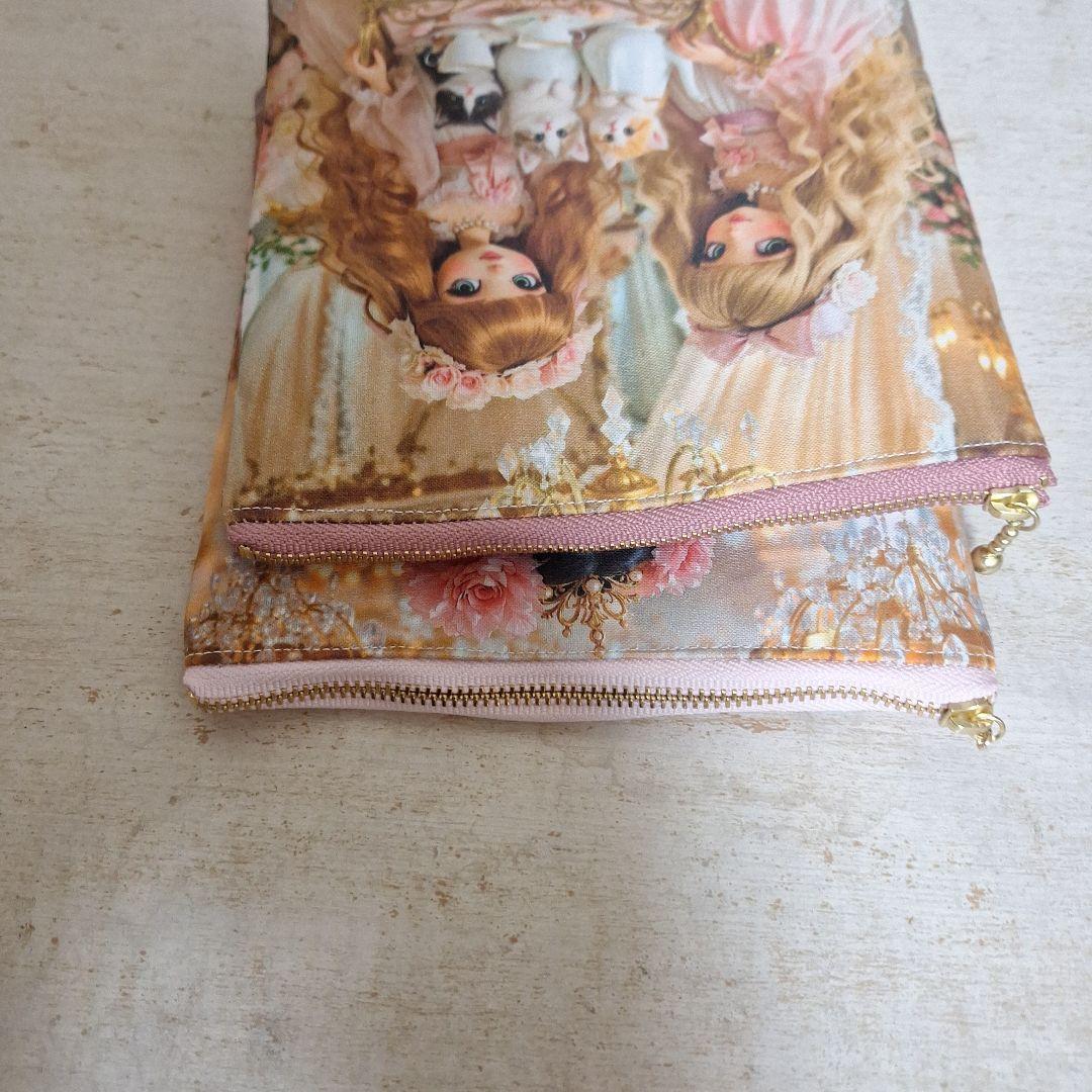 激レア女の子とねこパネル生地　ハンドメイド　布バスケット　フラットポーチ