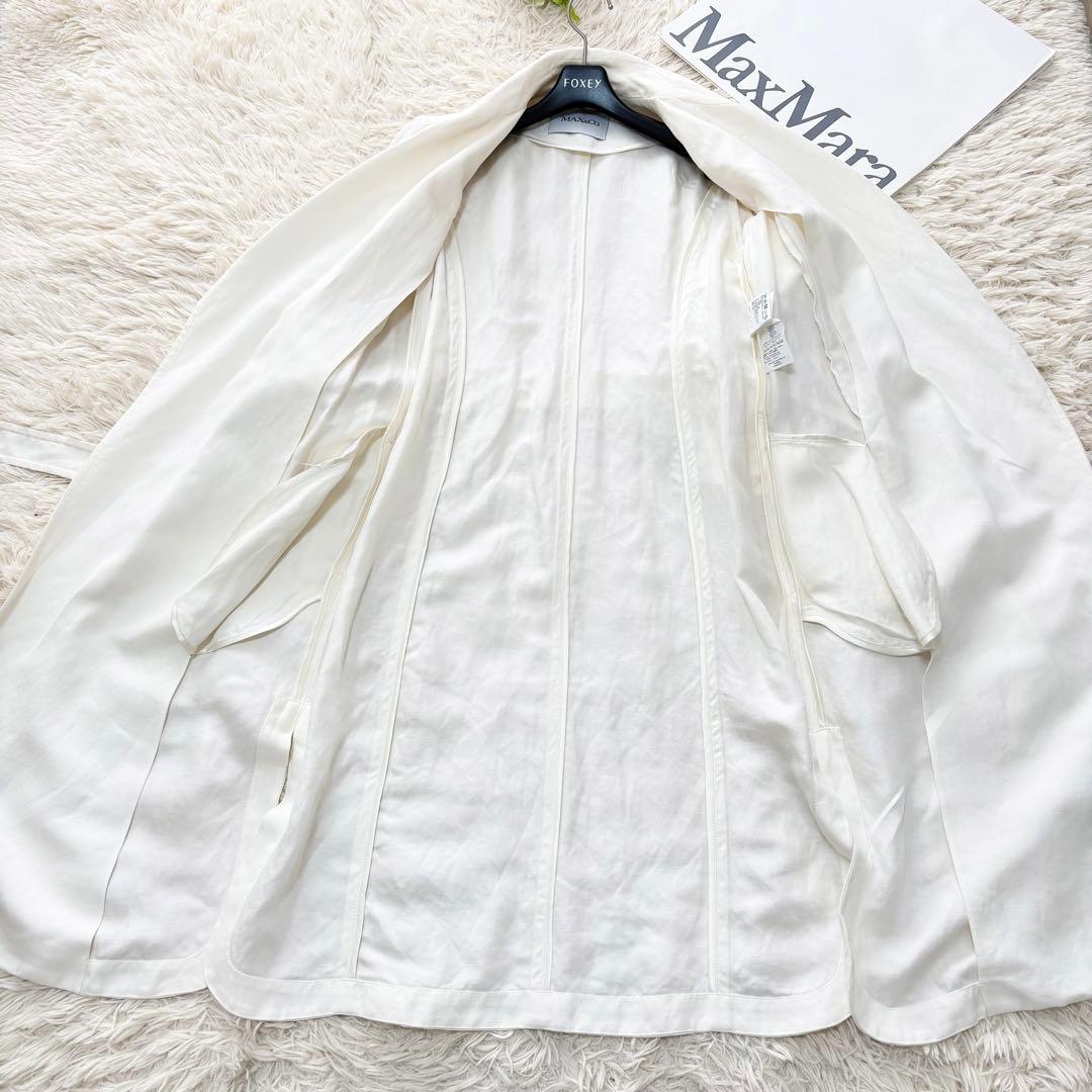 美品✨Max&Co リネンロングトレンチコート　ベルト　リボン　アイボリー　40
