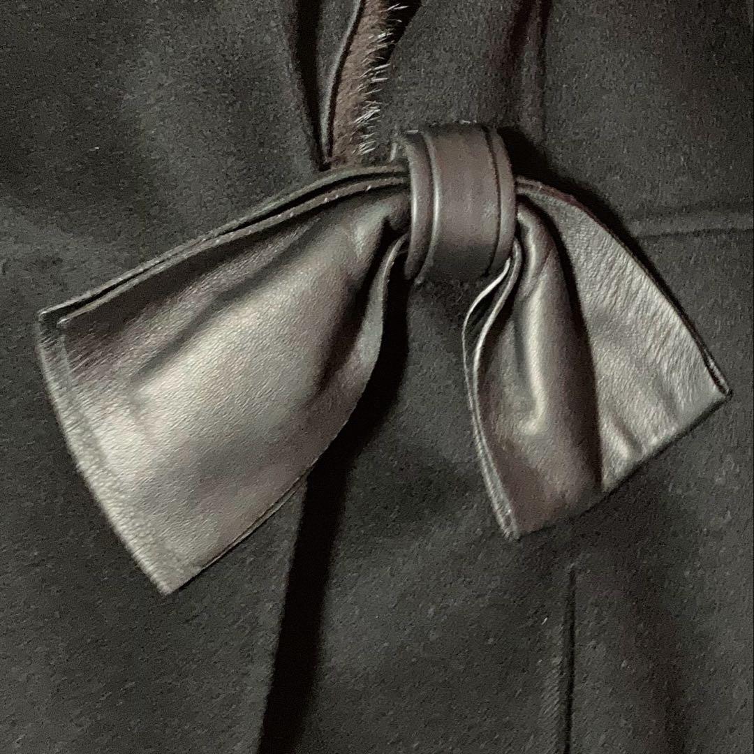 【2/15までの出品】ヴァレンティノ ブラックロングコートカシミヤ混ファー付き