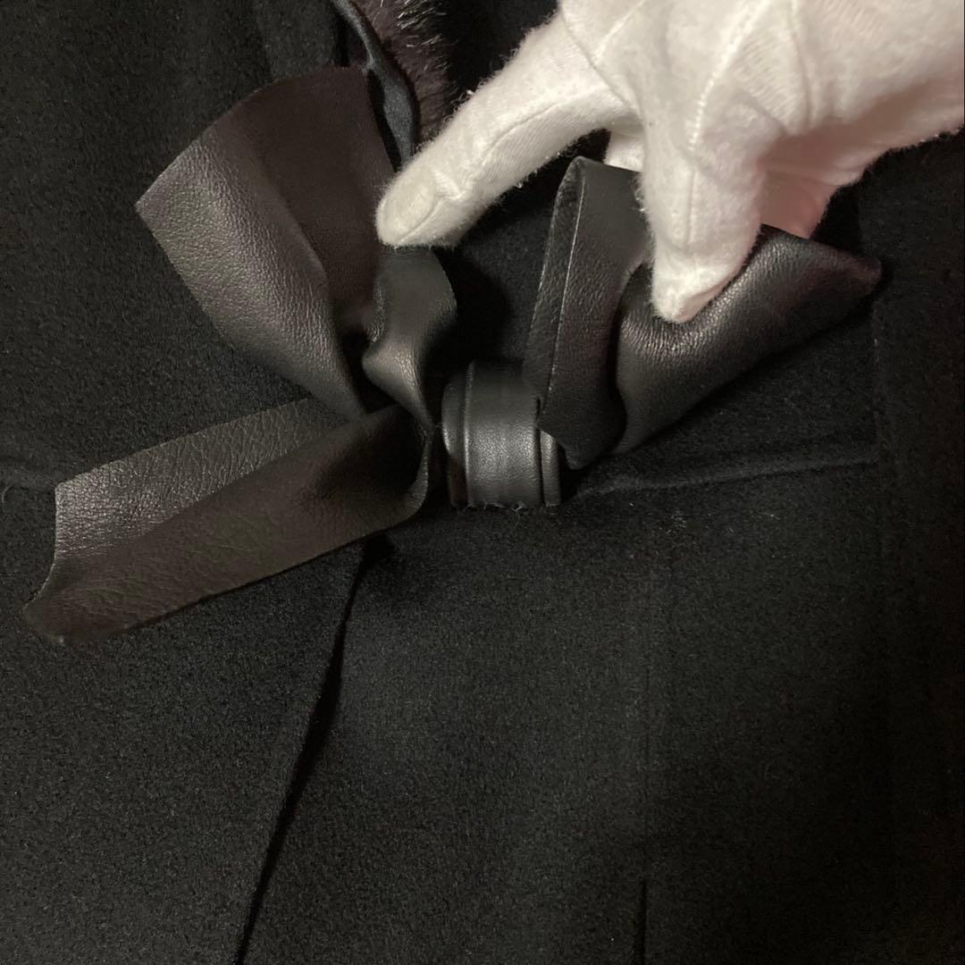 【2/15までの出品】ヴァレンティノ ブラックロングコートカシミヤ混ファー付き